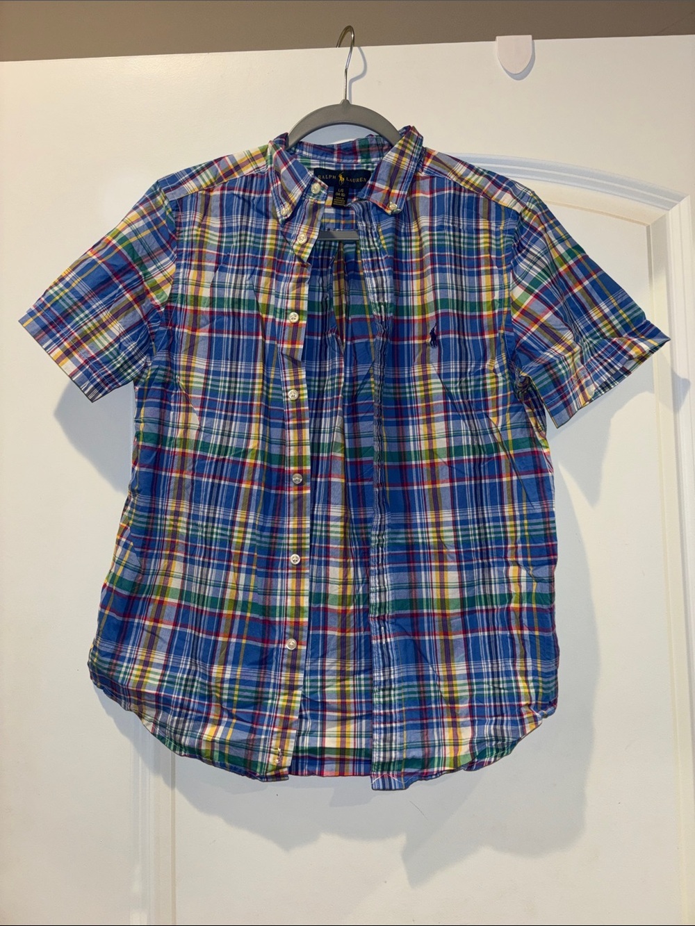 Ralph Lauren Blue Multicolor Plaid Short-Sleeve Button-Down Shirt